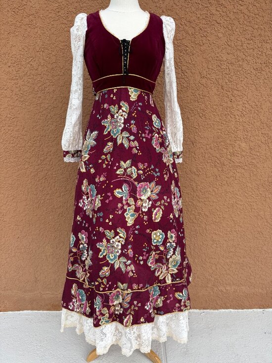 Gunne Sax Dresses & Skirts - Vintage 1970's GUNNE SAX Jessica Burgundy Floral Maxi Dress HTF Size 13 REPAIRED
